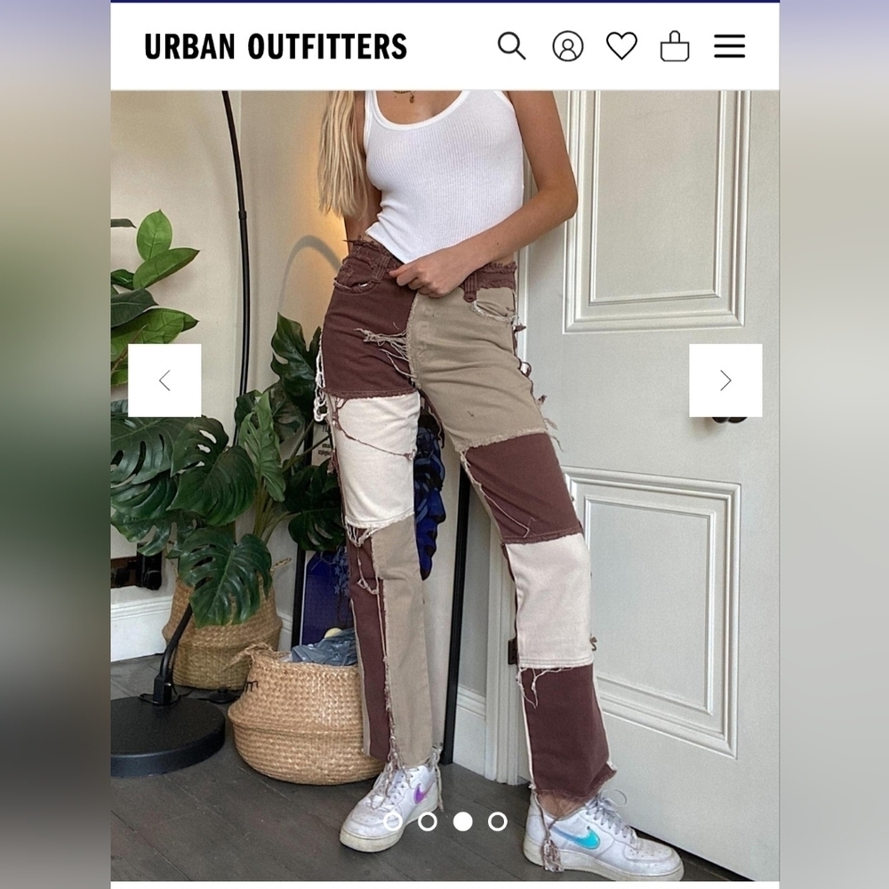 Jaded London Urban Outfitters brown raw hem patchwork jeans sz 24 grunge school